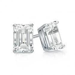 Boucles D'oreilles Réel Diamants Taille Emeraude Etincelante De 1.50 Carats En Or Blanc 14K