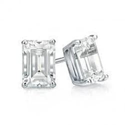 Boucles D'oreilles Réel Diamants Taille Emeraude Etincelante De 1.50 Carats En Or Blanc 14K