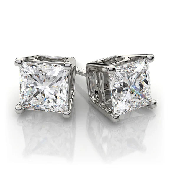 Boucles D'oreilles Réel Diamants Taille Princesse Etincelante De 5.00 Ct En Or Blanc 14K