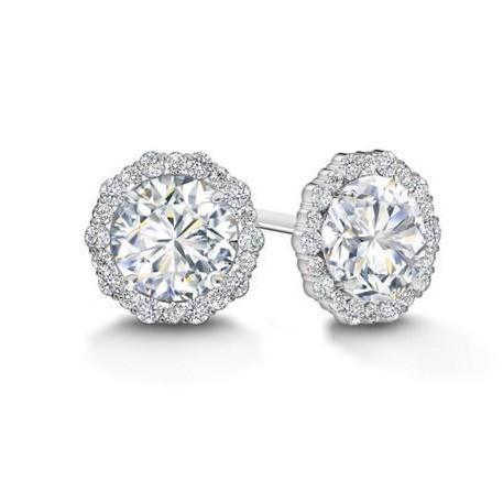 Boucles D'oreilles Rondes Avec Halo De Naturel Diamants Pour Femmes 1.9 ct. Or Blanc 14K