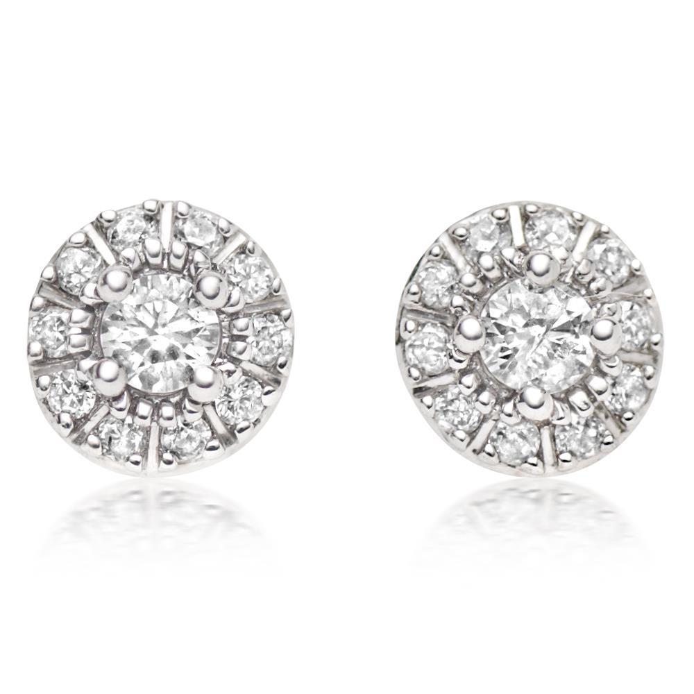 Boucles D'oreilles Rondes Avec Halo De Naturel Diamants Taille Brillant 1.70 Ct. Or Blanc 14K