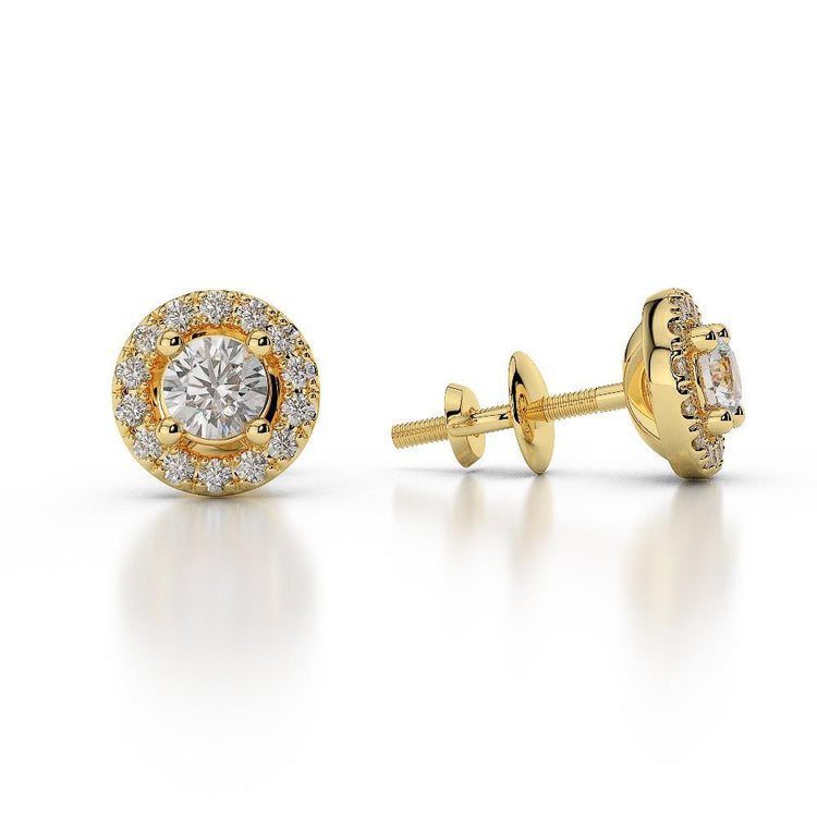 Boucles D'oreilles Rondes Avec Halo De Naturel Diamants Taille Brillant 2.48 Ct. Or Jaune 14K