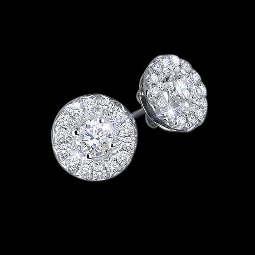 Boucles D'oreilles Rondes Avec Halo De Réel Diamants De 2.20 Carats Repoussent