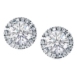 Boucles D'oreilles Rondes Avec Halo De Réel Diamants Sertis De Griffes De 1.56 Ct