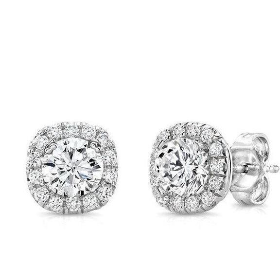 Boucles D'oreilles Rondes Brillantes Halo Réel Diamond Ladies Stud 2.70 Carats Bijoux