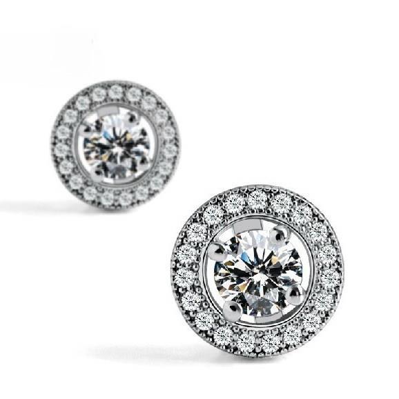 Boucles D'oreilles Rondes En Naturel Diamant Halo Pour Femmes Bijoux En Or Blanc 1.98 Carats