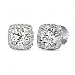 Boucles D'oreilles Rondes En Or Blanc 14k Avec Halo De Réel Diamants De 1.74 Ct