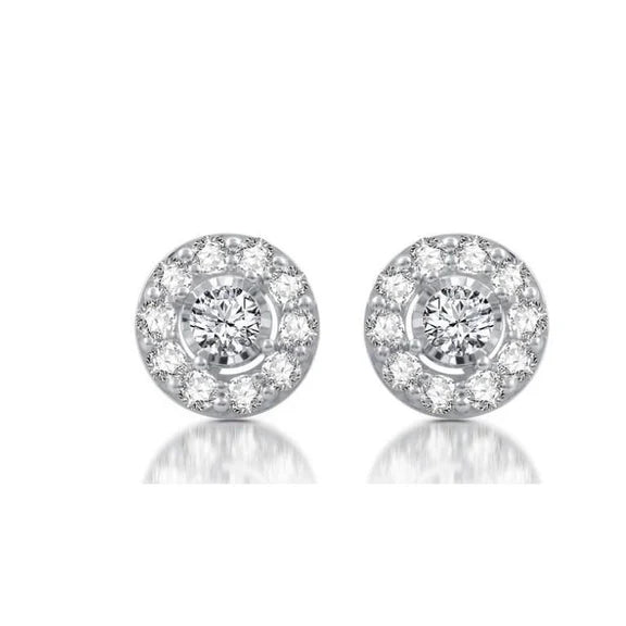 Boucles D'oreilles Rondes En Or Blanc 14k Avec Halo De Réel Diamants De 2.6 Ct