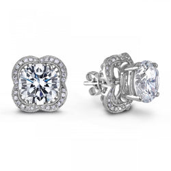 Boucles D'oreilles Rondes En Véritable Diamant Halo En Or Blanc Bijoux Pour Femme 2.32 Carats