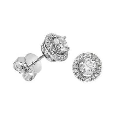 Boucles D'oreilles Rondes Halo Réel Diamant 0.96 Carats Femme Bijoux En Or