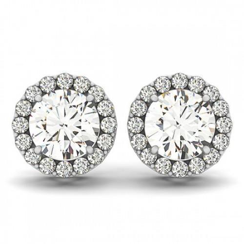 Boucles D'oreilles Rondes Halo Réel Diamond Pour Femmes En Or Blanc Massif 2.32 Ct
