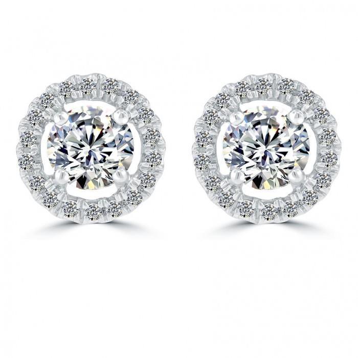 Boucles D'oreilles Rondes Scintillantes Avec Halo De Réel Diamants 3.10 Carats En Or Blanc 14K