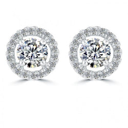 Boucles D'oreilles Rondes Scintillantes Avec Halo De Réel Diamants 3.10 Carats En Or Blanc 14K