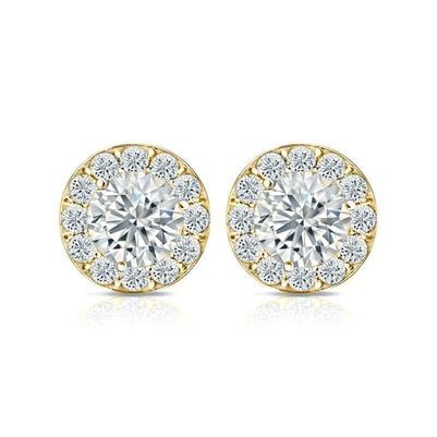 Boucles D'oreilles Scintillantes 3.80 Carats Et Halo De Réel Diamants En Or Jaune 14K