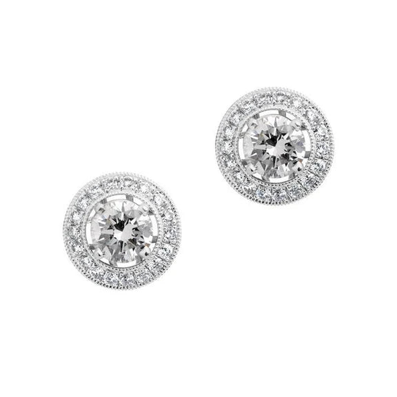 Boucles D'oreilles Scintillantes Avec Halo De Réel Diamants Coupe Ronde Scintillante De 2.36 Ct Nouveau