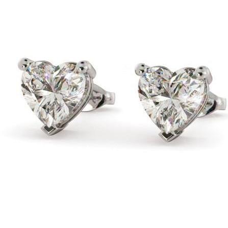 Boucles D'oreilles Serties De Griffes De 6 Ct Avec Réel Diamants Taillés En Cœur Et Or Blanc