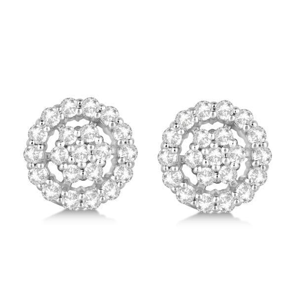 Boucles D'oreilles Serties De Naturel Diamants Coupe Ronde Halo Pavés De 2.95 Ct