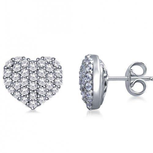 Boucles D'oreilles Style Coeur Avec Véritable Diamants Ronds 2 Ct Sertie En Or Blanc 14 Carats