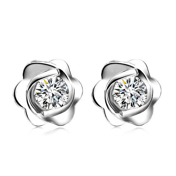 Boucles D'oreilles Style Fleur Avec Réel Diamants Ronds De 2.20 Cts En Or Blanc 14K