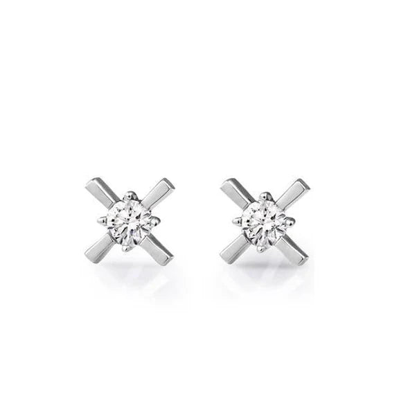 Boucles D'oreilles Style X Et O Réel Diamants Coupe Ronde 2 Carats En Or Blanc