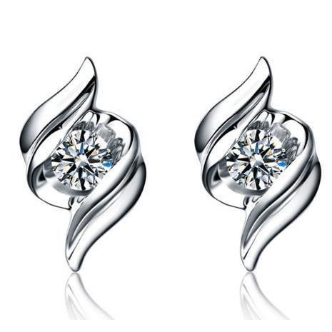 Boucles D'oreilles Tige 2 Carats Réel Diamants Ronds Étincelants Or Blanc