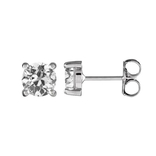 Boucles D'oreilles Tige Dames Rondes Vieux Naturel Diamants Mineurs 3 Carats