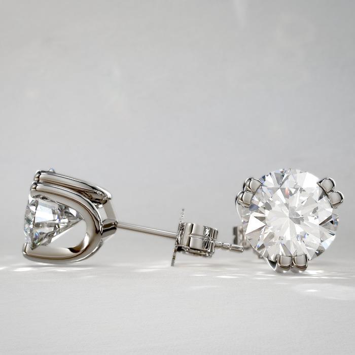 Boucles D'oreilles Tige Double Griffe 3 Carats Naturel Diamants Taille Ronde Or Blanc