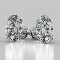 Boucles D'oreilles Tige Femme Réel Diamant 2 Carats Or Blanc Sertie Griffe Ovale