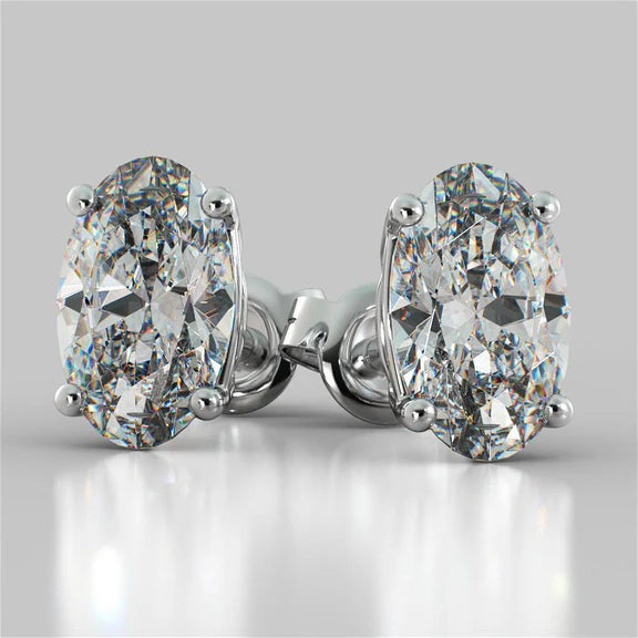 Boucles D'oreilles Tige Femme Réel Diamant 2 Carats Or Blanc Sertie Griffe Ovale