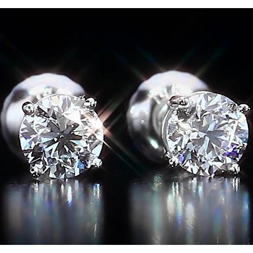 Boucles D'oreilles Tige Or Blanc 14K 2 Carats Naturel Diamants Taille 