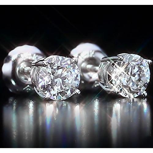 Boucles D'oreilles Tige Or Blanc 14K 2 Carats Naturel Diamants 