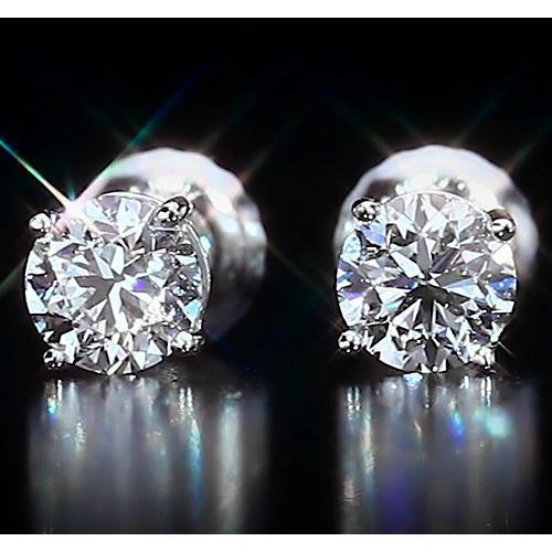 Boucles D'oreilles Tige Or Blanc 14K 2 Carats Naturel Diamants Taille Ronde