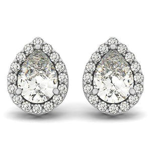 Boucles D'oreilles Tige Poire & Réel Diamants Ronds 3.32 Carats Or Blanc 14K