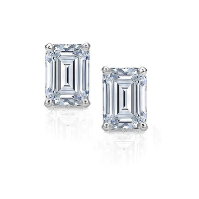 Boucles D'oreilles Tige Réel Diamant Taille Emeraude Femme Or Blanc 2 Carats