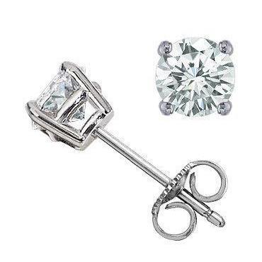 Boucles D'oreilles Tige Rondes Réel Diamant 2 Carats Or Blanc 14K