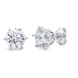 Boucles D'oreilles Tige Solitaire Réel Diamant Rond 3 Carats Or Blanc