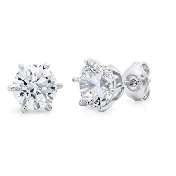 Boucles D'oreilles Tige Solitaire Réel Diamant Rond 3 Carats Or Blanc