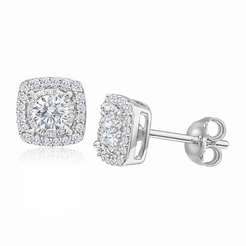 Boucles D'oreilles Véritable Diamant En Or Blanc 14K