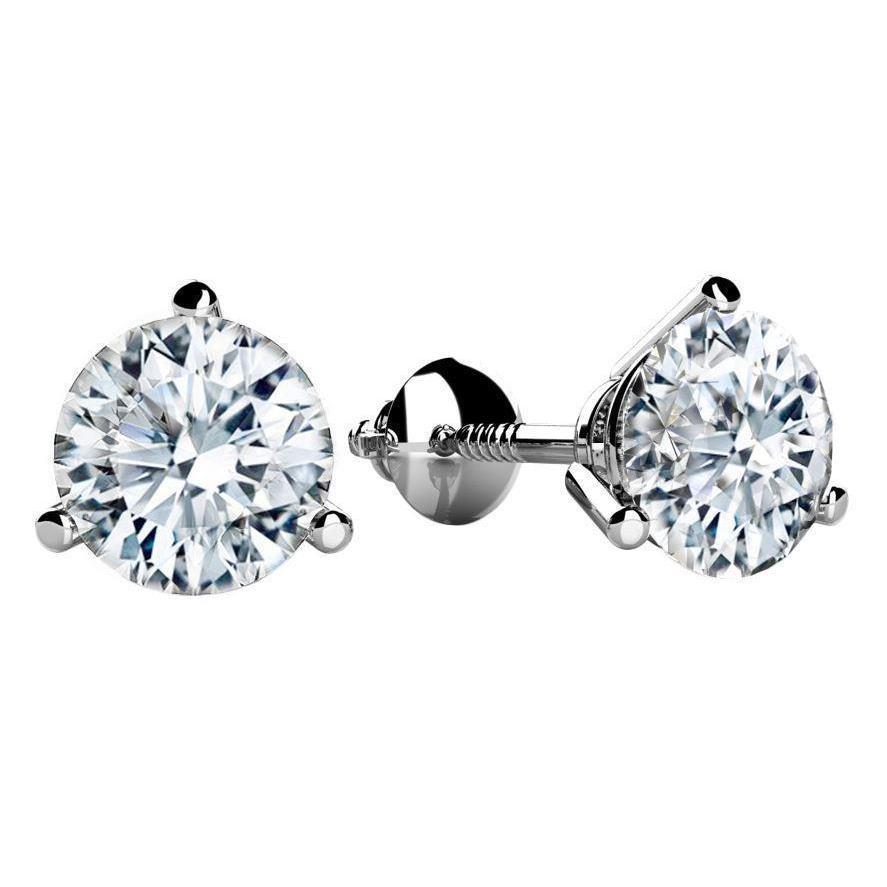 Boucles D'oreilles Véritable Diamant Rond 4 Carats Or Blanc 14K