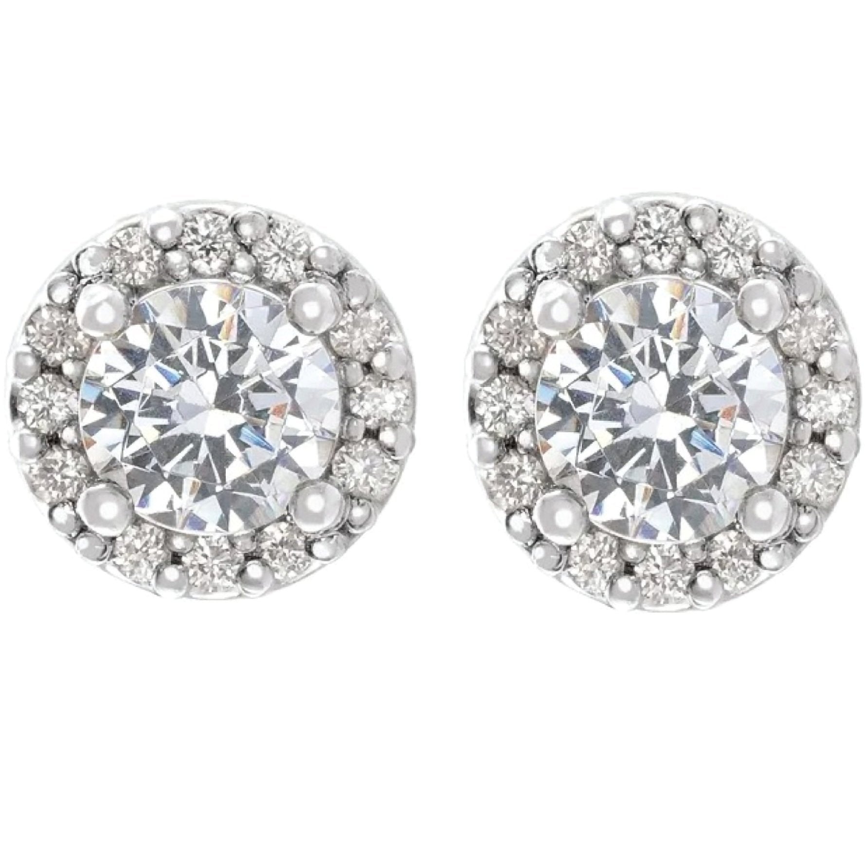 Boucles D'oreilles Véritable Diamant Style Halo 3.50 Carats Or Blanc 14K