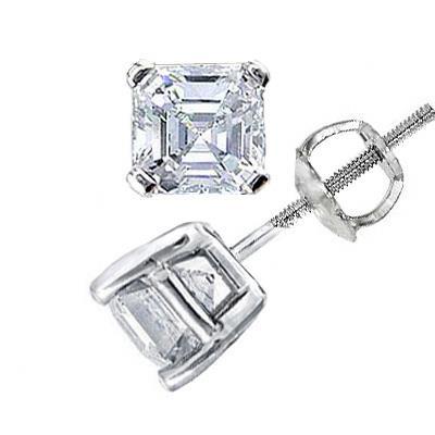 Boucles D'oreilles Véritable Diamant Taille Asscher En Or 14K Bijoux 1 Carats