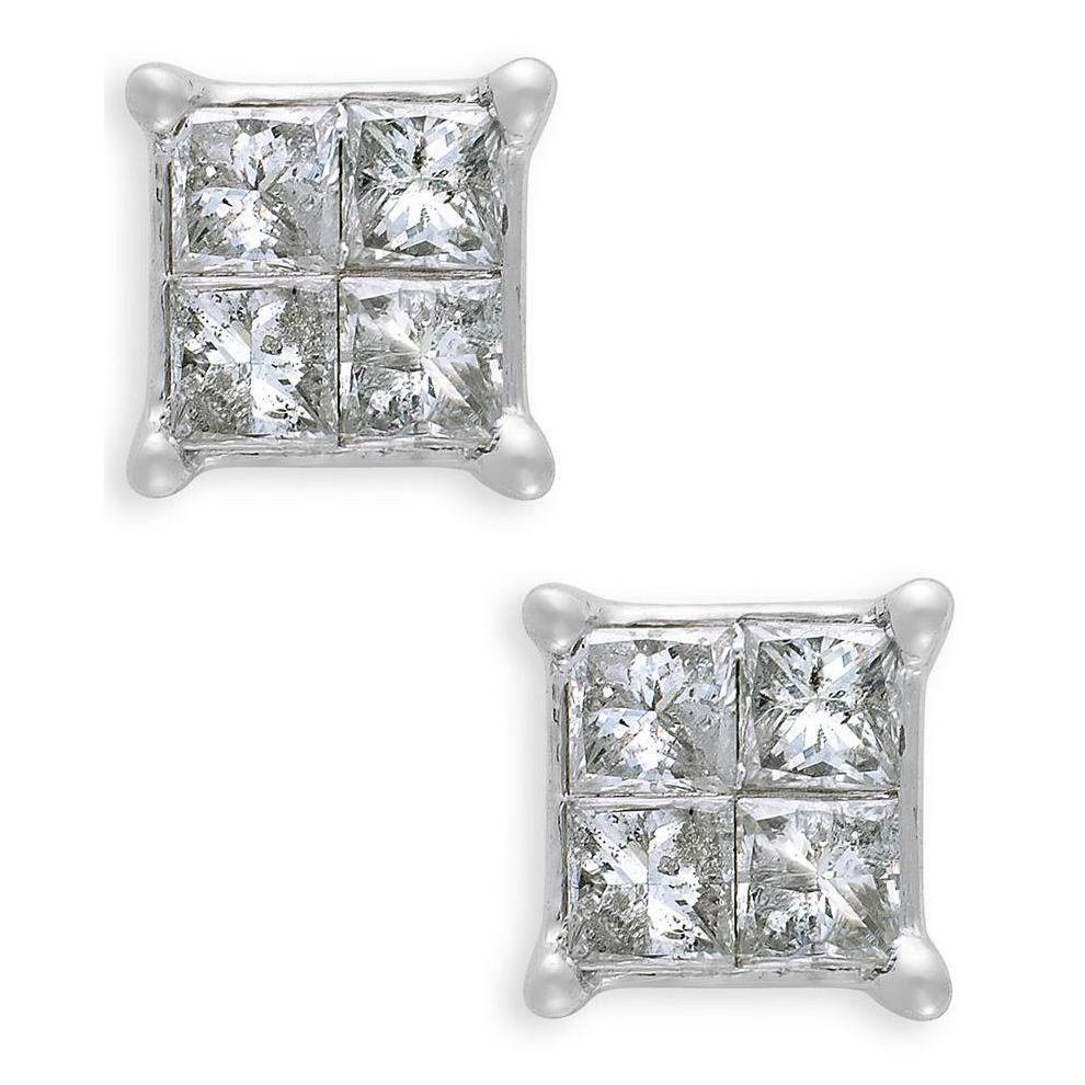 Boucles D'oreilles Véritable Diamant Taille Princesse 2 Ct En Or Blanc 14 Carats