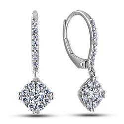 Boucles D'oreilles Véritable Diamants Lady Dangle F Vs1/Vvs1 Or Blanc 14K 2.00 Carats