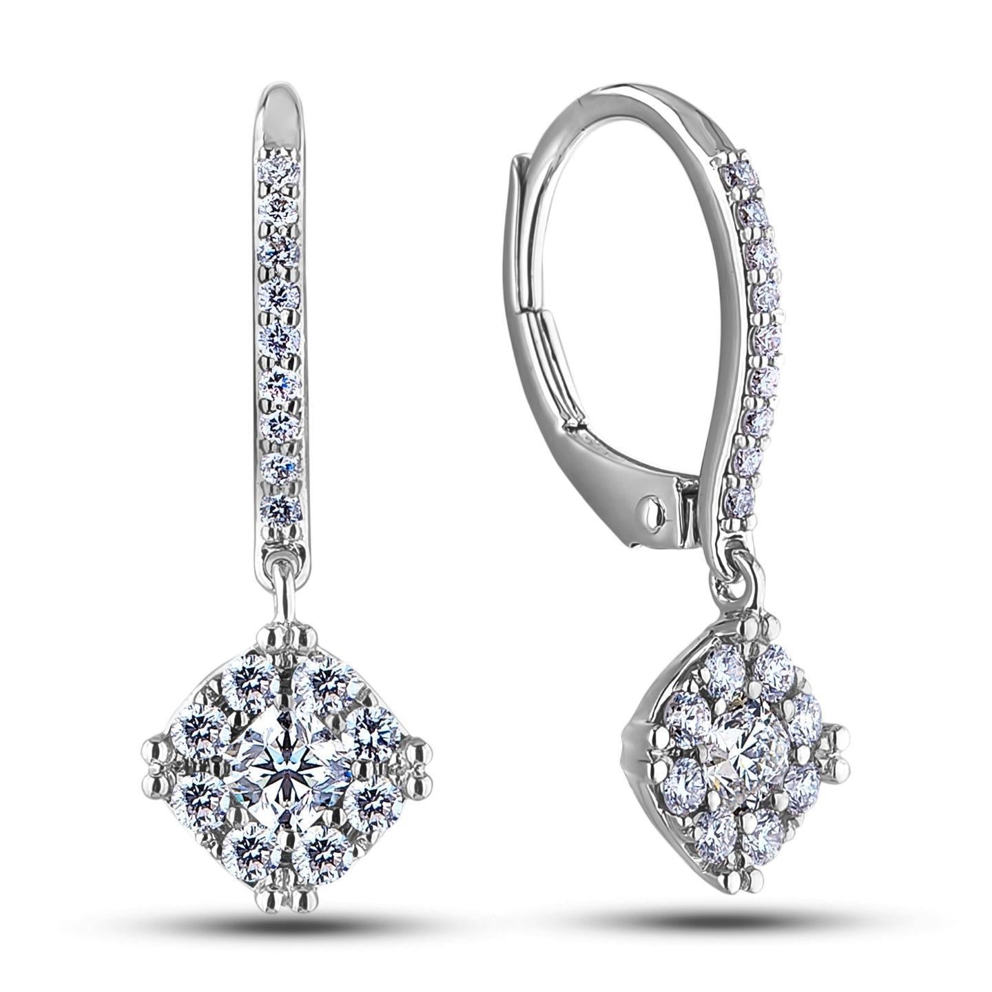 Boucles D'oreilles Véritable Diamants Lady Dangle F Vs1Vvs1 Or Blanc 14K 2.00 Carats
