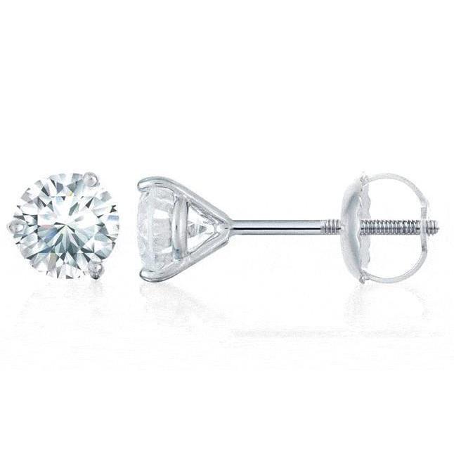 Boucles d'Oreilles A Trois Griffes Serties De Réel Diamants 2.50 Carats Or Blanc 14K