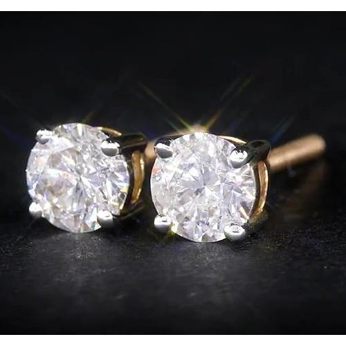 Boucles d'Oreilles Authentique Diamant Rond 1.80 Carats Monture Or Jaune 14K