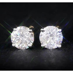 Boucles d'Oreilles Authentique Diamant Rond 1.80 Carats Monture Panier Or Jaune 14K