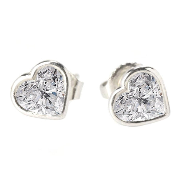Boucles d'Oreilles Clous Coeur Naturel Diamant Lunette 1.50 Carats