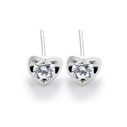 Boucles d'Oreilles Clous En Forme De Coeur Pour Femmes. Véritable Diamants Ronds 2 Carats. Or Blanc