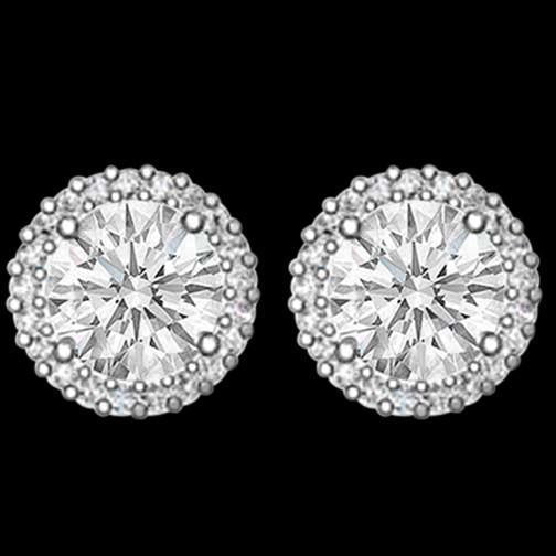 Boucles d'Oreilles Clous Halo Réel Diamant 3.42 Carats Or Blanc